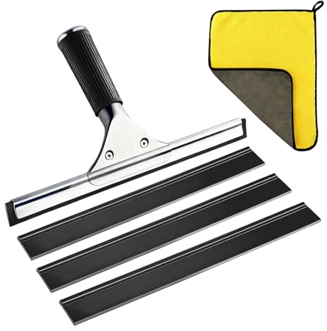 Huoanpo 5Pcs Professional Window Cleaning Equipment Kit - 30cm Window Squeegee, 3 Replacement Rubber Blades and Microfibre Cloth for Windows, Bathroom Glass Screens, Glass, Car Windows, Mirrors