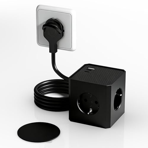 Treibo PD20W Steckdosenwürfel mit 3 USB und Flachstecker, 6-in-1 Steckerleiste Mehrfachsteckdose Würfel mit 1,5M Kabel, Power Cube für Reise Küche Büro, Schwarz