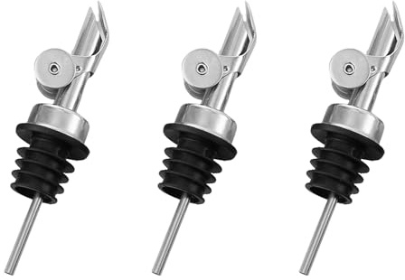 3 PCS Olive Oil Dispenser Spout, Stainless Steel Bottle Pourers, Automatic Opening and Closing for Olive Oil, Vinegar, Wine, Liquor (Silver)