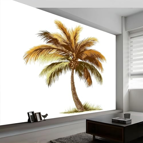 Carta da parati fotografica con grandi piante retrò palme decalcomanie da parete, stile acquerello, 300 x 210 cm (larghezza x altezza), decorazione da parete per soggiorno, sfondo TV, camera da letto