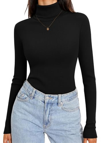 Totatuit Camiseta Térmica Mujer Cuello Alto Manga Larga Ajustada Cómoda Casual para Trabajo y Ocio Negro，S