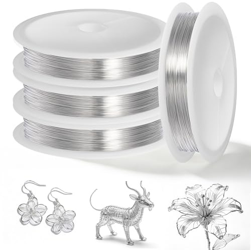 4 Rolle Basteldraht 304 Edelstahldraht: Silberdraht zum Basteln, 0.3mm x 200m Biegbarer Schmuckdraht, Draht Stainless Steel für Schmuckherstellung Basteln Heimwerken Skulptur Modellierung