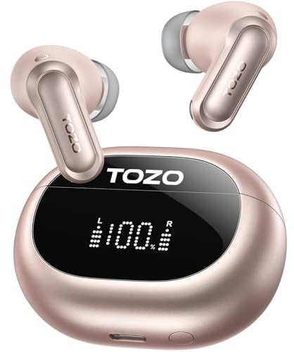 TOZO NC20 Active Noise Cancelling Wireless Earbuds, IPX8 Waterproof Ear Buds, LDAC Hi-Res Sound Stereo Bass, 6 Mics AI Call, Multipoint Pairing, 80H Playtime, Translation Earbuds, Wireless Charging