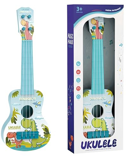 Mini chitarra Ukulele giocattolo a 4 corde per bambini, chitarra giocattolo per bambinis con simpatico dinosauro, ukulele per Bambini strumento musicale, ukulele regalo (A1)