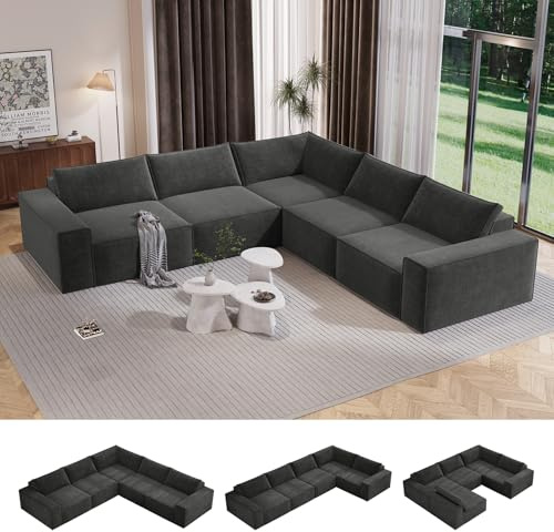 Vesgantti 285cm Boneless Corner Sofa, Deep Seat Large Modular Couch, Grey | Cloud Comfort, No Assembly Required, Easy Rearrangement, Sectional Living Room Couch for Apartment, Compressed Sofa Chenille