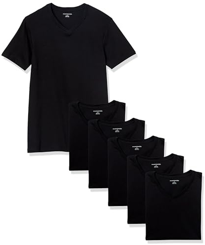 Amazon Essentials Maglietta Intima Con Scollo A V, Traspirante, In Cotone Uomo, Pacco da 6, Nero, L