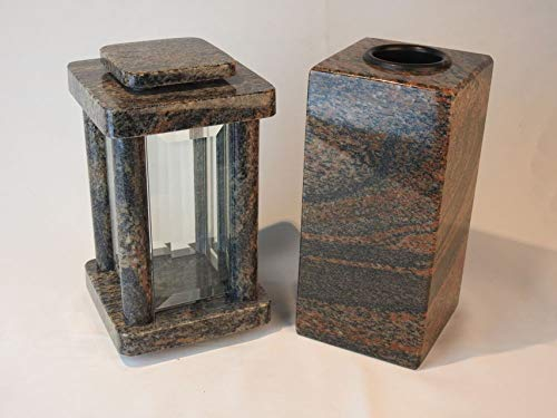 designgrab Modern Grablampe mit Cube-medium Vase aus Granit Gneis Halmstad, Grabschmuckset