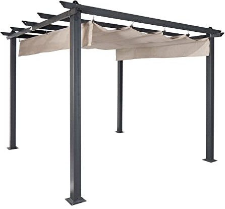 Coolaroo Aurora Pergola, Backyard or Patio Shade Pergola, Light Filtering 90% UV Block, 9'10 x 9'10, Smoke
