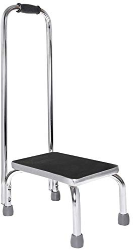 Vaunn Medical Foot Step Stool with Handle and Anti Skid Rubber Platform, Lightweight and Sturdy Stool for Children, Adults and Seniors, Chrome
