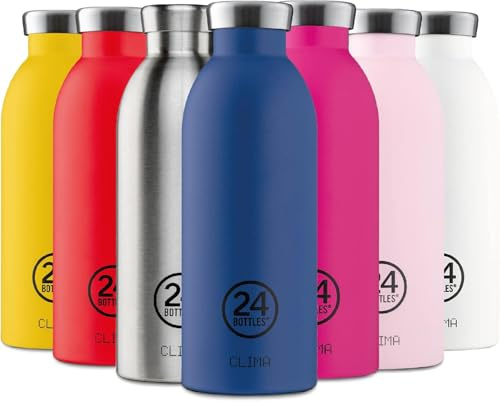 24BOTTLES Clima Bottle - Gourde Isotherme 850ml Inox 100% Hermétique, Bouteille Isotherme (12h Hot/24h Cold) Idéal comme Gourde Sport, Voyage, Bureau, Bouteilles Water Bottle Ecologique, Brushed Steel