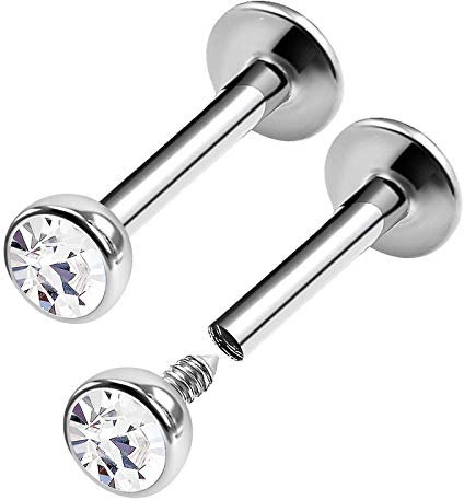 KJM FASHION 2 Stk Chirurgenstahl Labret Monroe 1,2 mm 16 g 8mm 5/16 Monroe Tragus Vertical Labret Ohrringe Cartilage Piercing Schmuck 0283