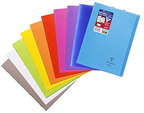 Clairefontaine 974401C Un Cahier Agrafé Koverbook - A4 21x29,7 cm - 48 Pages Grands Carreaux - Papier Blanc 90 g - Couverture Polypro Couleur Aléatoire