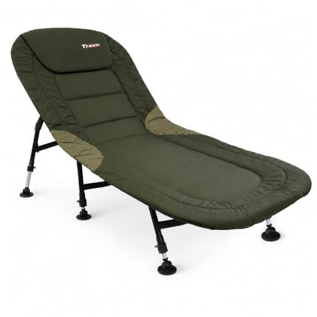 TRAXIS Flat-Bed Camping Bed - Foldable - Sunbed - Camping stretcher - Fishing - Adjustable - Carp Stretcher - Bedchair - Green