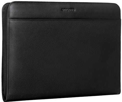 STILORD 'Massimo' Große Dokumentenmappe Leder Vintage Schreibmappe Konferenzmappe DIN A4 13,3 Zoll Laptop Aktentasche Akten-Mappe dokumententasche Ledermappe Echtleder, Farbe:schwarz