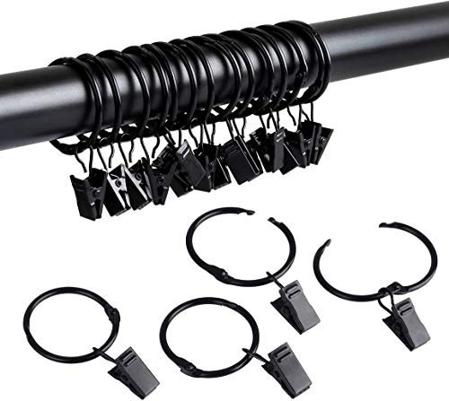 E EBETA 40 Packung Vorhangringe mit Clips für Gardinen & Vorhänge Metall Gardinenringe Vorhang Clip (schwarz)
