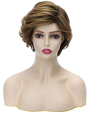 Kurze Perücke für Frauen | FVCENT goldbraun Kurze Blonde Perücke für Frauen lockige gewellte Perücken Mischung Farbe Natürliche Perücken synthetische Vollhaarperücke (goldbraun)
