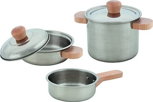 goki 51509 Kochset Sterneküche, Metall, 5-teilig, 2 Töpfe mit Deckel, 1 Pfanne, Spielset für Kinderküche, Puppenküche & Kaufmannsladen, ab 3 Jahren