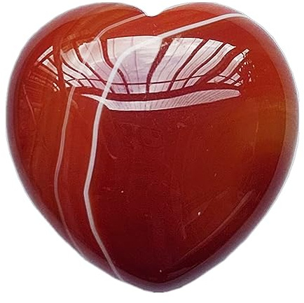 Manekieko Natürlicher Roter Achat Palm Worry Carved Heart Love Stone, 40mm Kristalle und Heilsteine