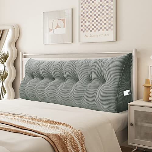 Johnear Keilkissen Lesekissen für Bett und Sofa Lehnenkissen, Rückenkissen Kopfteil Bett Rückenlehne Großes Dreieckiges Lendenkissen （Grau, 200cm）