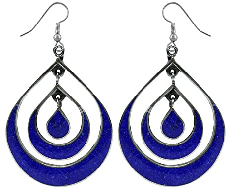 Lapislazuli Edelstein Tropfenohrringe für Damen, Handgefertigte Ethnische Designer Ohrhänger, Versilberte Mode Schmuck für Geschenke, Hängeohrringe