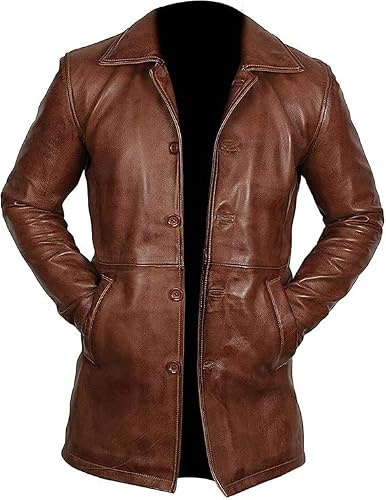 Blazer de cuero auténtico negro para hombre – Chaqueta de moto corta clásica – Abrigo de cuero auténtico para hombre, Marrón - Abrigo corto de cuero, M