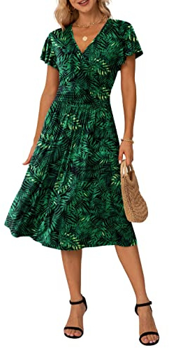 GRECERELLE Womens Summer Wrap Dress Ladies Casual Ruffle Short Sleeve V-Neck Floral Beach Dresses for Women