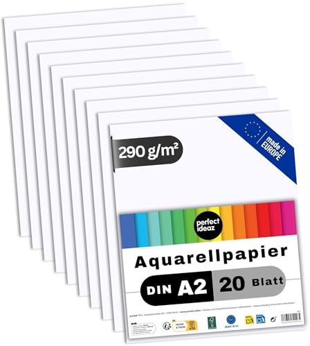 perfect ideaz - Aquarellpapier, 290 g/m² - verschiedene Formate - Watercolor Paper säurefrei, Aquarell-Karton FSC® zertifiziert (W - DIN-A2)