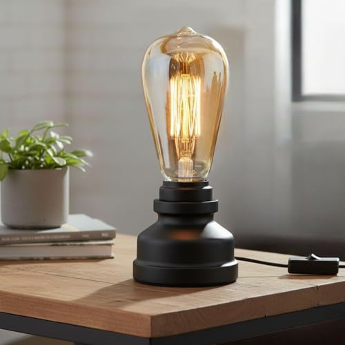 Vintage Steampunk Pipe Table Lamp Black E27 Retro Bedside Desk Light | Black finish | Steampunk pipe design | E27 holder | Ideal for bedside, bedroom, living room & office décor