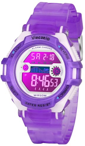 Viecaeio Kids Watches Digital Sport Watches for Boys Girls Colorful Lights Waterproof Ages 5-17 Purple