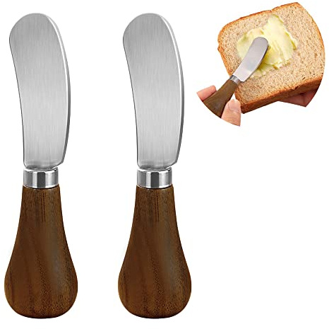 2 Pack Butter Spreader Knife Standing, Stainless Steel Cheese Spreader Knives with Wood Handle, Butter Knives with Sharp Edge for Easily Cutting & Spreading Butter & Cheese Sandwich Cream Cake