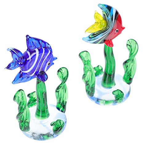 POPETPOP Glasfische Aquarium Dekoration 2 Stück Miniatur Figuren aus Langlebigem Glas Kreative Wasserpflanzen Ornamente für Fischtank Tischdeko Heimdekoration Aquascaping Lebendige Gestaltung
