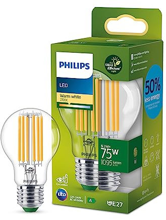 Philips LED Classic ultraeffiziente E27 Lampe (75 W), LED Lampe mit warmweißem Licht, energiesparende Lampe mit langer Nutzlebensdauer, Energieeffizienzklasse A, Klar