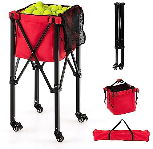 GYMAX Unisex Tennis Ball Cart, Red, 40 X 40 X 92cm L X W X H EU