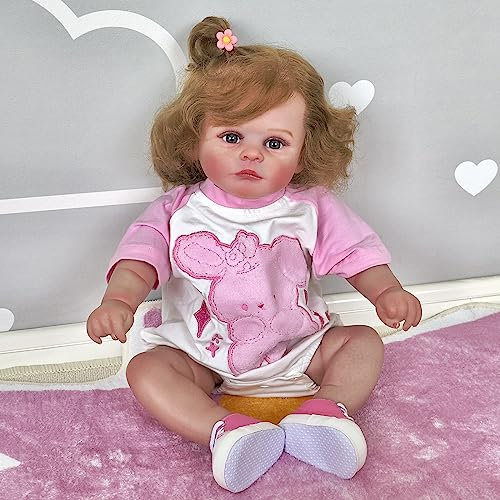 YIHANGG 20Zoll Reborn Puppe Blondes Haar Mädchen Realistisch Neugeborene Puppe 50cm Lebensecht Knuddeliger Körper Kleinkind-Puppe mit Sichtbaren Adern Geschenke für Kinder