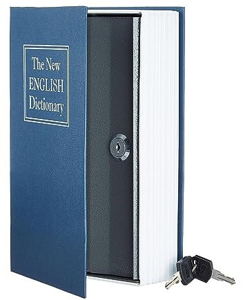 Boîte à valeurs en forme de livre, coffre-fort, serrure avec clé, boîte secrète pour cacher de l'argent et des bijoux, couleurs assorties (18 x 11,5 x 5,5 cm)