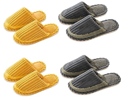 Teceyfeet Zapatillas de casa, 4 pares Pantuflas Invitados,Zapatillas de Hotel,Mujer Zapatillas Pantuflas Antideslizante de Invierno Zapatillas de Casa Hombre Unisex Pantuflas de Memory Foam