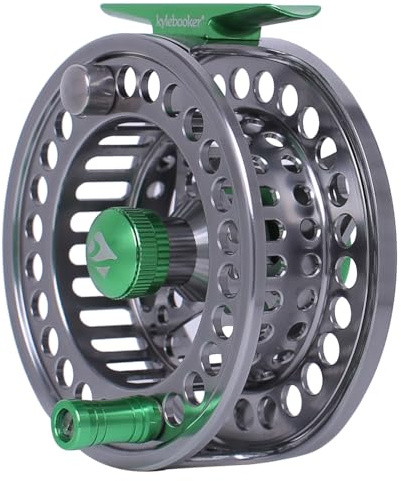Kylebooker Fly Fishing Reel Large Arbor CNC-machined Aluminum Alloy Body Fly Reel（Silver with Green,7/8wt）