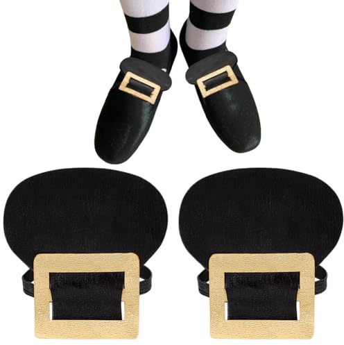 FINGERINSPIRE 2 Pairs Colonial Shoe Buckle Accessories Black & Gold Shoe Buckles Colonial Shoe Covers PU Leather Colonial Shoe Buckles Historical Gold Shoe Buckles Costume Accessory for Men Women