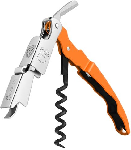 CORKAS Cavatappi Professionali Apribottiglie, Cavatappi da Sommelier, Coltello da sommelier, Cavatappi per Camerieri Apri Bottiglia Accessori del Vino e Regali (Arancia)