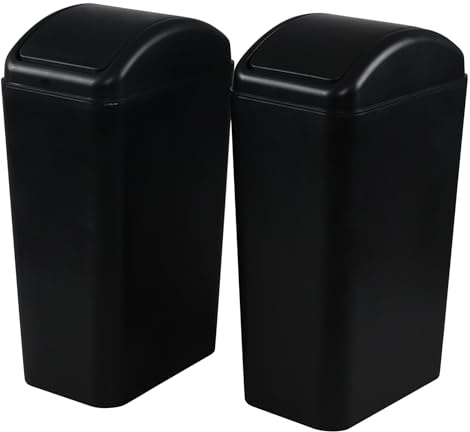 Hayixia Paquete de 2 cubos de basura de plástico de 12 litros con tapa oscilante, cubo de basura con tapa abatible, color negro