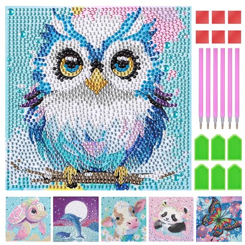 Kssvzz 6er Set 5D Diamond Painting Kinder, Full Diamond Painting Bilder Kinder Tiere-Set, Mädchen Junge Geschenke 6 7 8 9 10 11 12 Jahre, 15x15cm (Stil A)
