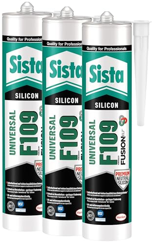 Sista F109 Fusion, universell einsetzbare Dichtmasse, Silikon Dichtstoff für Fassade, Verglasung und Sanitär, resistente und geprüfte Fugenmasse, anthrazit, 3x300ml