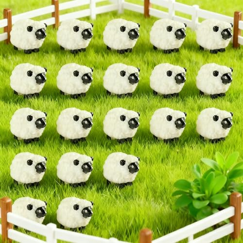 MUYAPAY 20 Stück Mini Schafe Figuren, Niedlich Deko Schaf Garten | Wasserdicht Harz Schaf Figuren, Wiederverwendbar Schaf Deko, für Mooslandschaft, Feengarten Dekoration DIY Handwerk