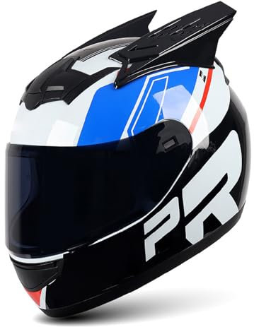 RYDZCLH Integralhelm Für Motorradfahrer, Klapphelm, Motorrad-Moped-Straßenrad-Rennhelm Für Männer Und Frauen, DOT/ECE-Geprüfter Offroad-Helm Mit Sonnenblende,Blau,L 57~59cm