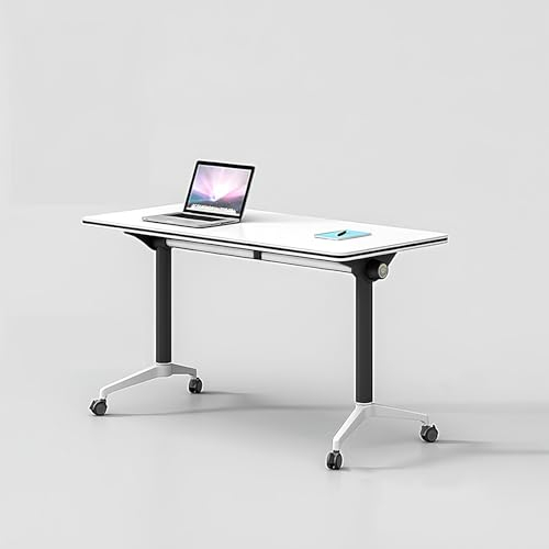 UFOOU Mobiler Schreibtisch, Rollbarer Besprechungstisch Mit Lenkrollen, Moderner Mobiler Besprechungstisch, Rechteckige Besprechungsraumtische Für Büroempfang, Unterrichtsraum, Schulung(White)