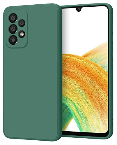 WOOZ Liquid Silicone Case for Samsung Galaxy A33 5G, Shockproof Bumper With Microfiber Lining (Dark Green)