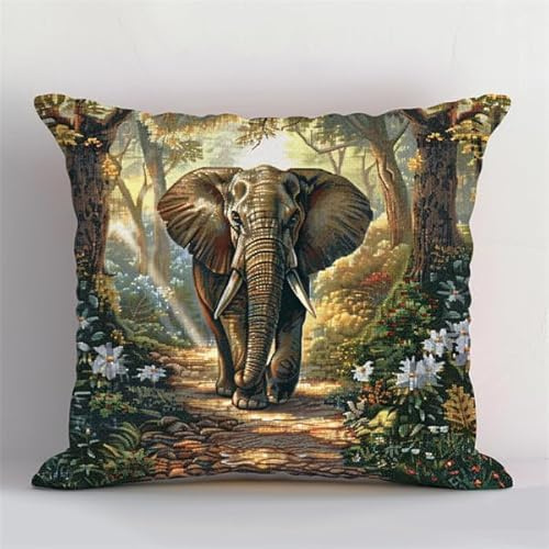 kitphoenix Knüpfkissen Zum Selber Knüpfen Knüpfen Set Knüpfteppiche Set Elefant Latch Hook Kissen Kit für Kinder oder Anfänger Erwachsene zum Selber Knüpfen,DIY Knüpfteppich Knüpfpackung 43 X43 Cm