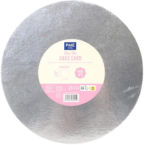 PME Set de 5 Bases redondas para Tartas, Plata (10 / 25cm)