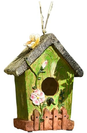 Holz Vogelhaus Bunt Deko, Kleines Handgemachte Vogelhäuschen, Frühlingsdeko zum Aufhängenm für Natürliche Vogelhütte Hinterhof/Innenhof/Terrassen HBT: ca. 13 x 7 x 16.5 cm (A-Grün, 13x7x16.5)