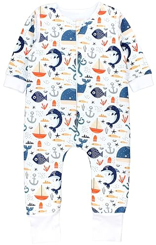 TupTam Schlafsack mit Füßen aus Bio-Baumwolle – Baby Schlafsack 2.5 TOG mit Beinen & Ärmeln, OEKO-TEX, Farbe: Unterwassertiere, Größe: 92-98
